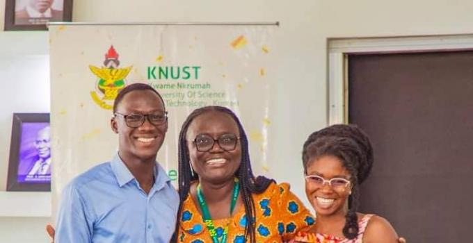 The VC of KNUST with two pioneers of the Department's Journalism programme